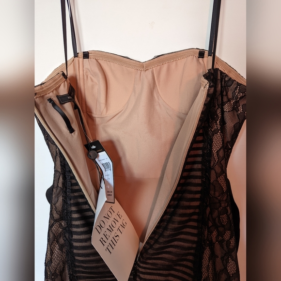 BCBG black and nude lace overlay strapless dress - size 10 NWT - Picture 12 of 16